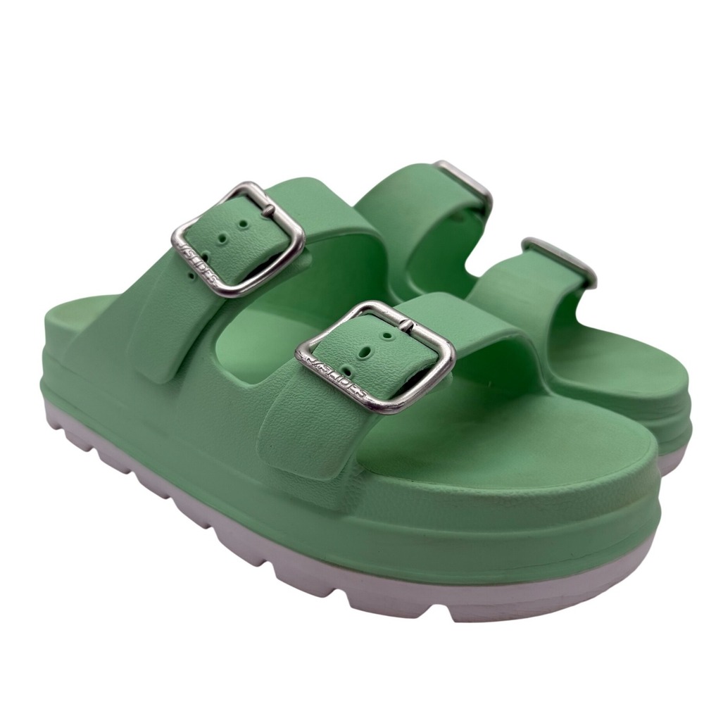 J/Slides Beach Slides Mint Green Double Buckle Platform Sandals Womens Size 10